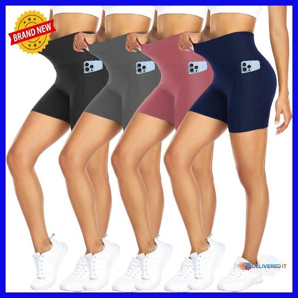 Pants - 5" High Waist Tummy Control Biker Shorts with Pockets for Workouts